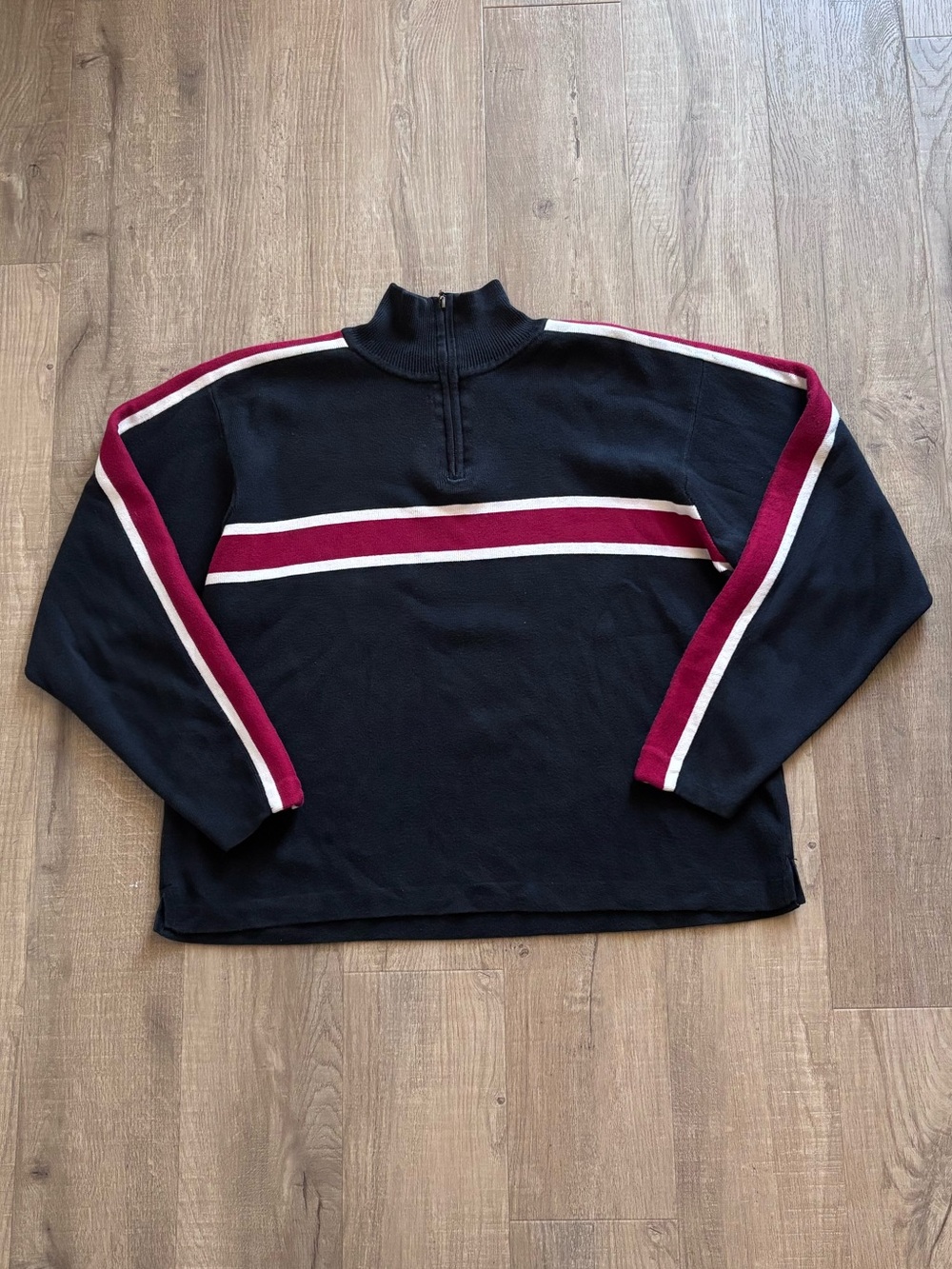L.L. Bean Black and Red Quarter-Zip Sweater